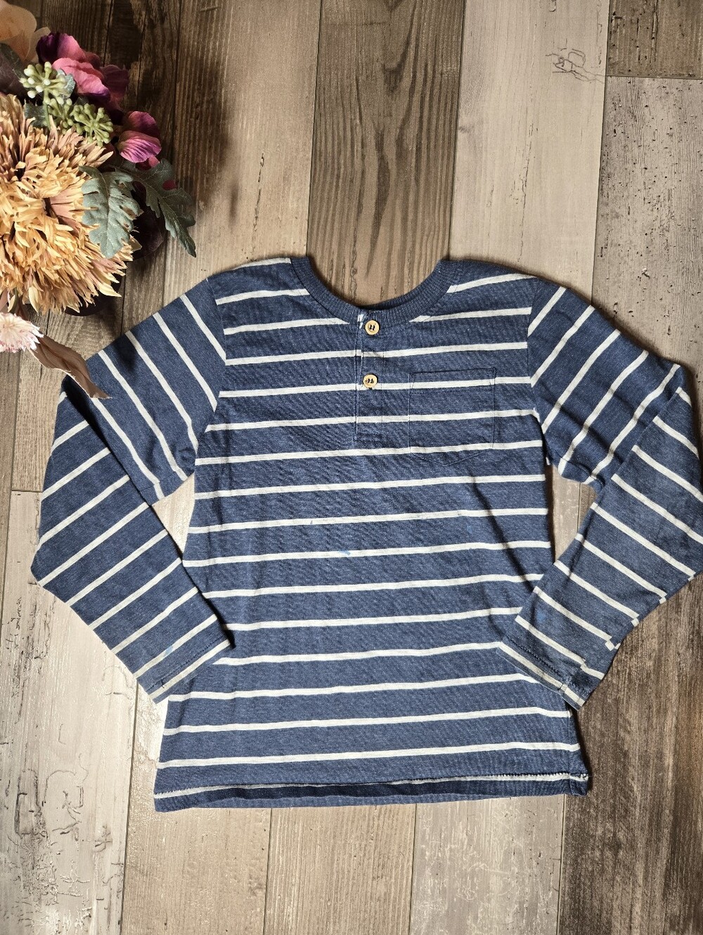 Sovereign Code Boys Blue Striped Henley Long Sleeve Top Size 6